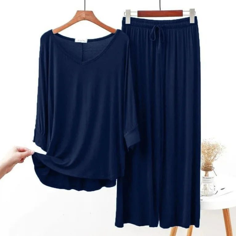 Navy Blue V Neck Shirt and Navy Blue Trouser Night Wear