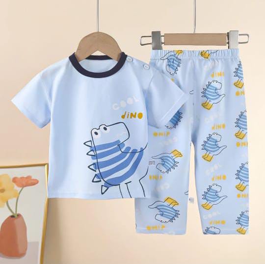 Sky blue Cool Dino Printed Kids Night Suit