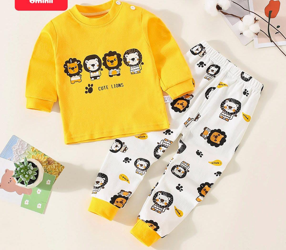 Yellow Four Lions Printed Kids Suit