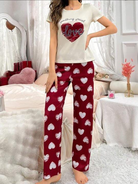 Grey Good Night Printed Half Sleeves Shirt And Printed Trouser Night Wear (Copy) (Copy)