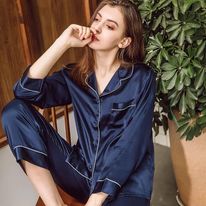 Navy Blue Silk Night Wear