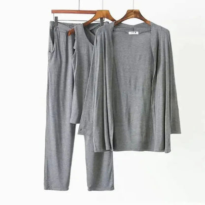Plain Grey 3 Pieces Set Night Wear