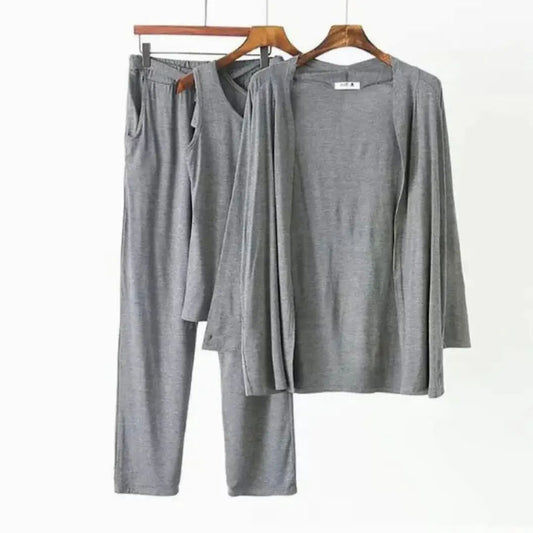 Plain Grey 3 Pieces Set Night Wear