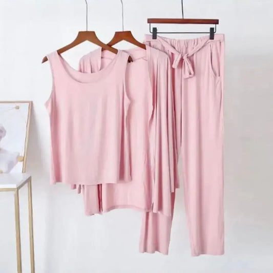 Plain Baby Pink 3 Pieces Set Night Wear