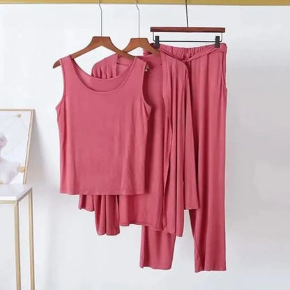 Plain Hot Pink 3 Pieces Set Night Wear