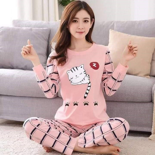 Pink Shirt Cat Printed on it With Pink & Black check design on it
