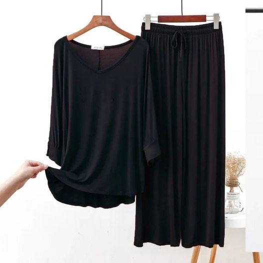Black V Neck Shirt and Black Trouser Night Wear