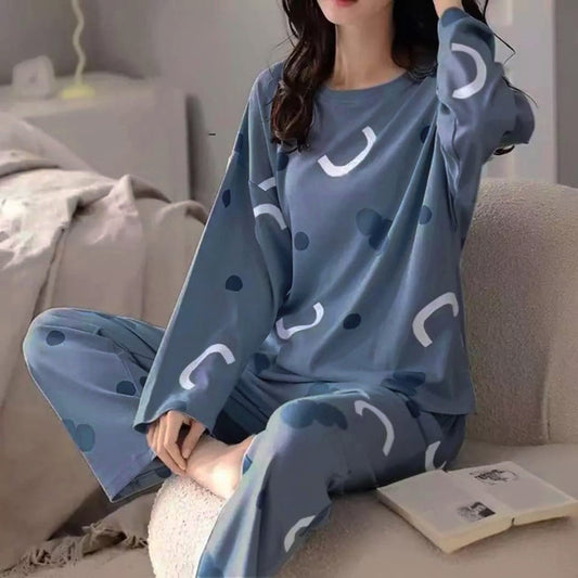 Blue Cloud Printed Full Sleeves Shirt and Cloud Printed Trouser Night Wear
