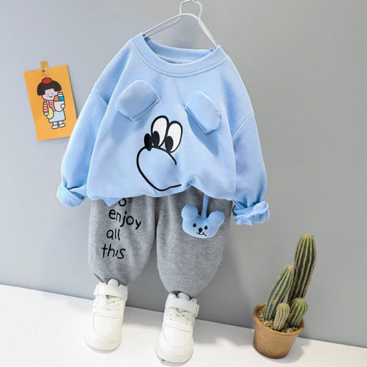 Blue Sweety Printed Sweatshirt and Grey Trouser Kids Track Suit