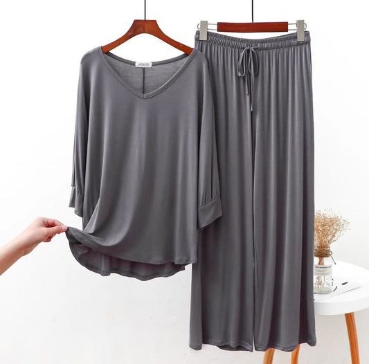 Grey V Neck Shirt and Grey Trouser Night Wear