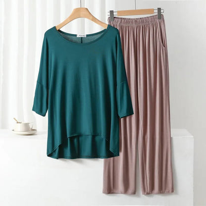 Green V Neck Shirt and Skin Trouser Night Wear