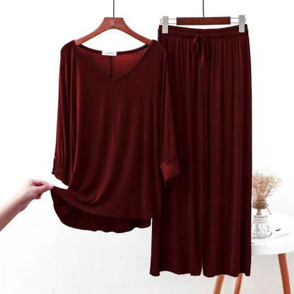 Mehroon V Neck Shirt and Mehroon Trouser Night Wear
