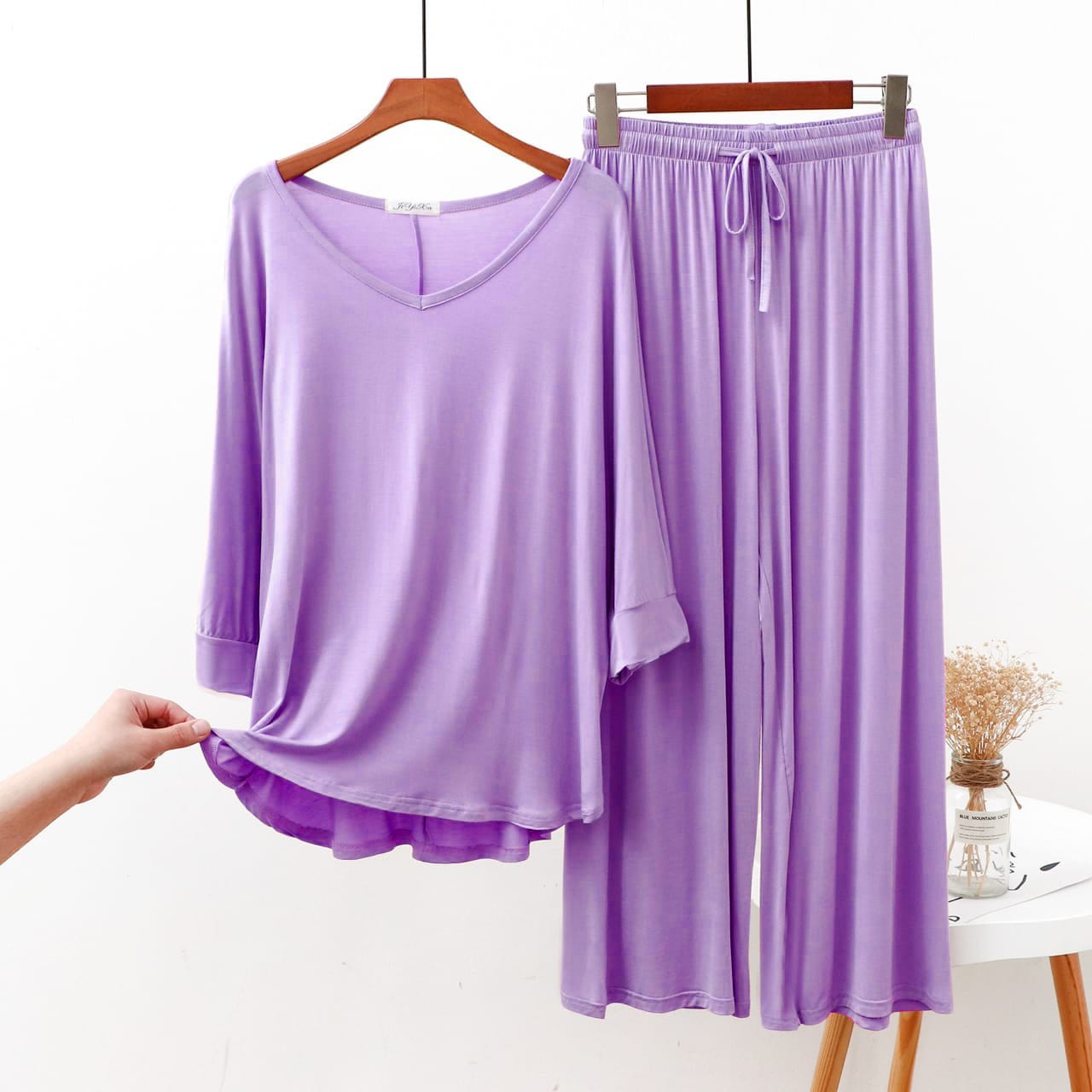 Purple V Neck Shirt and Purple Trouser Night Wear