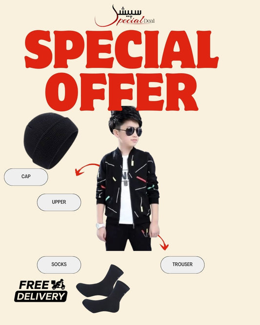 Black Zipper Tracksuit With Free socks & Winter Cap