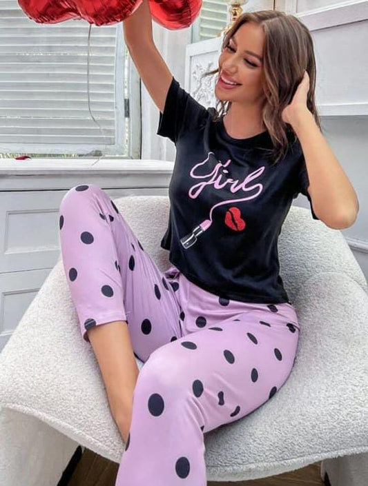Black Girl lips Printed Half Sleeves Shirt and Printed Trouser Night Wear