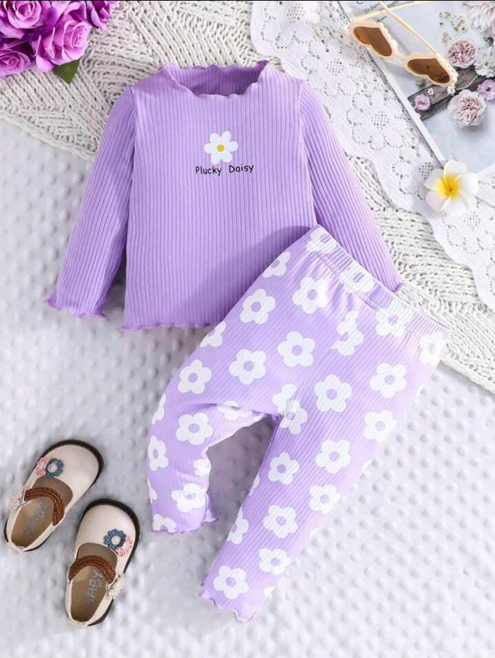 Purple Daisy Flowers Printed Kids Night Suit