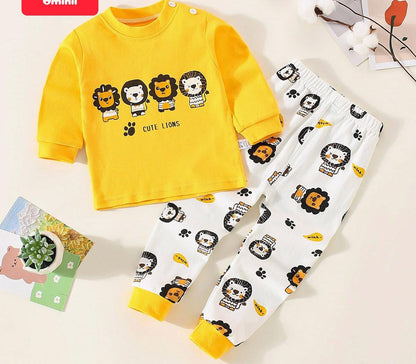 Yellow Four Lions Printed Kids Suit