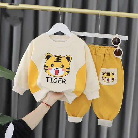 Off White Yellow Tiger Printed Sweatshirt and Yellow Printed Trouser Kids Track Suit