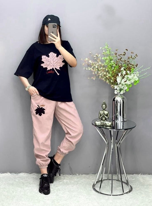 Black shirt flower printed and trouser