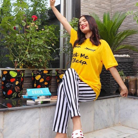 Yellow Let Me Sleep Half Sleeves Shirt and White Lining Trouser Night Wear