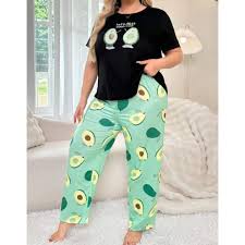 Black Green Hawacado Printed Half Sleeves Shirt and Printed Trouser Night Wear