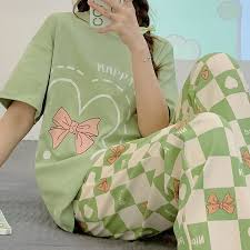 Green Happy Day Butterfly Printed Half Sleeves Shirt and Printed Trouser Night Wear