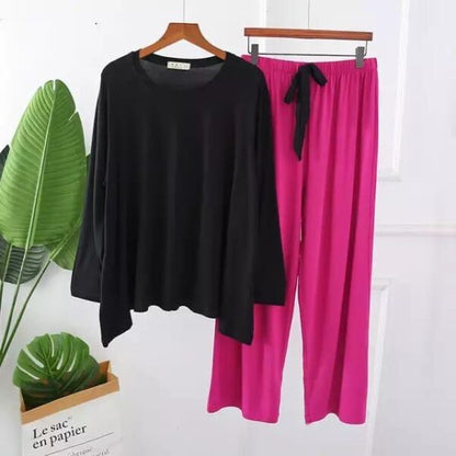 Plain Black Shirt and Mergenta Trouser Night Wear