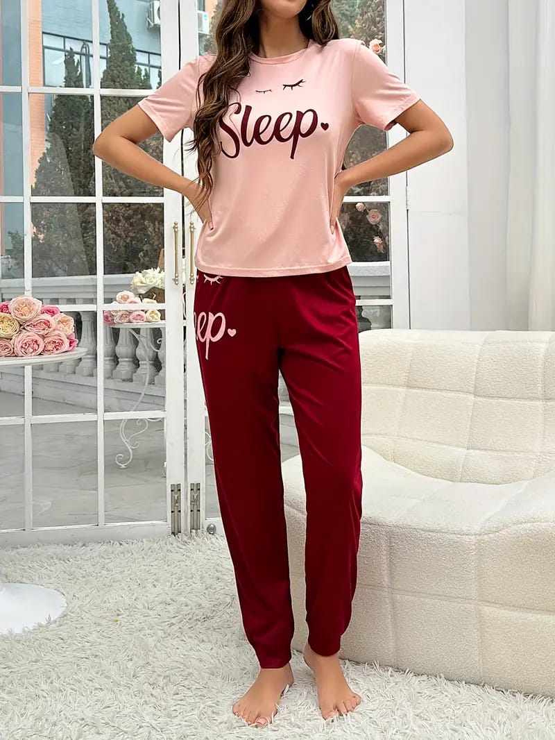 Pink Sleep Half Sleeves Night Wear